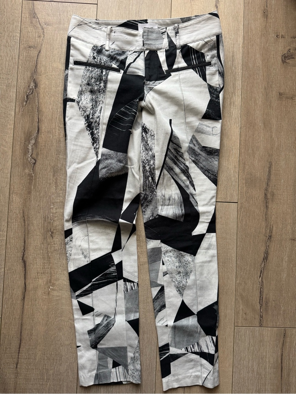 Helmut Lang Women’s Size 0 Abstract Graphic Print Pants Black White Made in USA